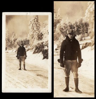 Snow Covered Heavenly Trees Man At Lake Arrowhead 1928 Vintage Photo