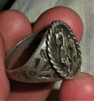 Vintage C.  1960s Navajo Indian On Horse Arrow Stamp Sterling Silver Ring Vafo