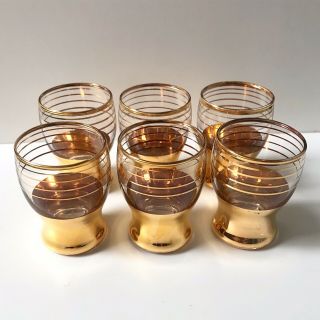 Vintage Shot Glasses Set Of 6 Gold Base And Banded