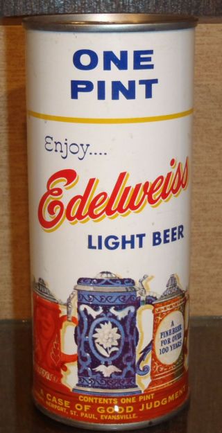 1970s Minty Edelweiss Half Quart Pull Tab Beer Can Bottom Open Heileman 5 City