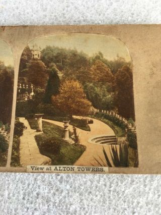 1800’s Antique Tinted Stereoview Card Photo VIEW AT ALTON TOWERS 3