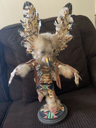 The Great Horned Owl In Flight Kachina Doll By Cindy Kachada Signed -
