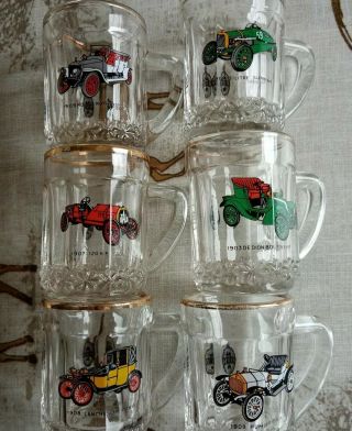 6 Vintage Car Miniature Tankard Tot Glasses.  Collectable Rare By Mmm