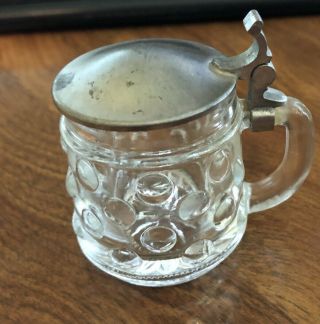Bmf Schnapskrugerl Lidded Clear Hobnail Stein Shot Glass Mug Pewter