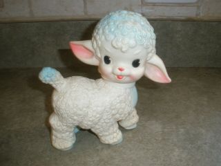 Vintage 1955 Sun Rubber Co Squeak Toy Lamb Brown Eyes Head Moves Sheep 6 - 1/4 "