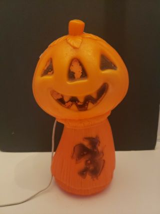 Rare Vintage Halloween Light Up Blow Mold - Pumpkin With Witch On Haystack 1970s