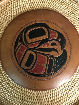 Steven C.  Evans The Eagle Hand Tooled Pnw Tribal Leather Art 12” Round