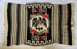 Vintage Mexican Colorful Wool Camp Blanket Mexican Flag Aztec Eagle