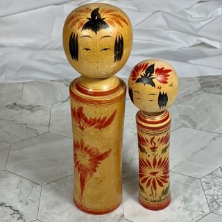 Vintage Japanese Wooden Kokeshi Dolls Signed