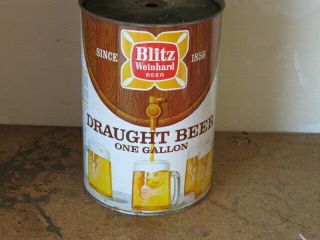Blitz.  Weinhard.  Draught.  Beer.  Real Beauty Gallon.  Can