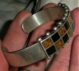 Vintage Navajo Bracelet Sterling Silver Heavy Great Inlaid Stones Vafo