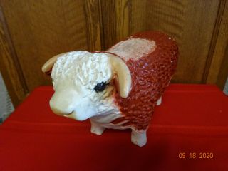 Vintage Carnival Chalkware Hereford Bull Piggy Bank Short Horned