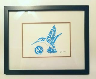 Joe Wilson,  Native,  Salish Artist Blue Hummingbird Signed Print Framed 15 X 12