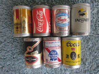 7 Vintage Beer Can Salt Shakers - Coors Falstaff Pbr Coke Goebel Michelob Dow