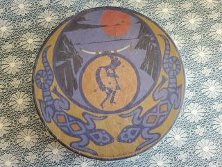 Vintage Clarence A Wells Hand Drum Kokopelli Lizards Signed