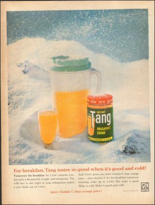 1961 Vintage Ad For Tang Breakfast Drink Pitcher Glass Retro Photo