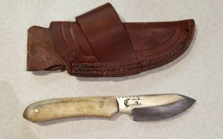 Cutlery By Canam D2 Fixed Blade Knife Made In Usa Bone Handle & Leather Sheath
