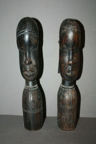Vintage Hand Carved Dark Wood Besmo Kenya Boy And Girl Man Woman Statue Figurine
