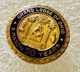 Vintage 10k Gold Masonic Pin - Grand Lodge Of Ohio (2.  9 Grams) 50 Years A Mason