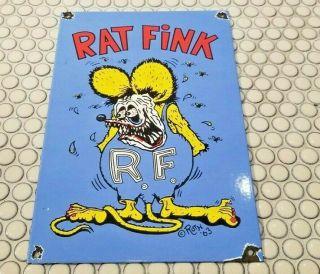 Rat Fink Porcelain Gas Automobile Vintage Style Hot Rod Ed Big Daddy Roth Sign