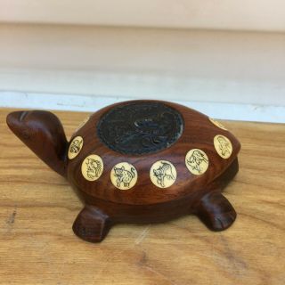 Vintage Wood & Ivory Turtle | Hand Crafted Chinese Zodiac Feng Shui Compass
