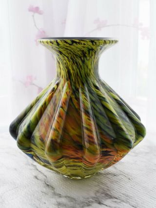 7 3/4 " Vintage Japanese Glass Art Vase,  Yellow