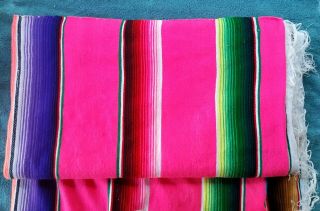 Vintage Mexican Saltillo Blanket Serape Woven & Fringe Multi Color 60 " X 90 "