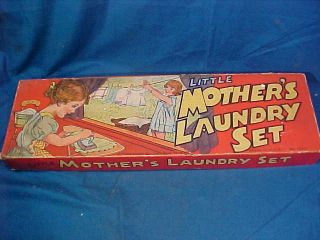 Orig 1930s Little Mothers Toy Laundry Set W Ironing Board,  Clothes Pins