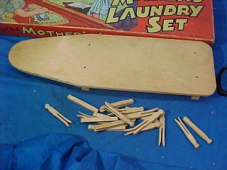 Orig 1930s LITTLE MOTHERS Toy LAUNDRY SET w Ironing Board,  Clothes Pins 2