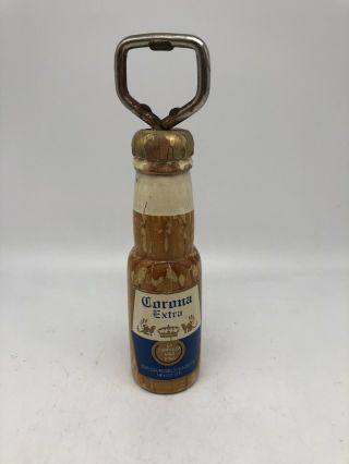 Vintage Corona Extra Bottle Opener Wooden Handle Hand Held 6 1/2 " T Bar Tool
