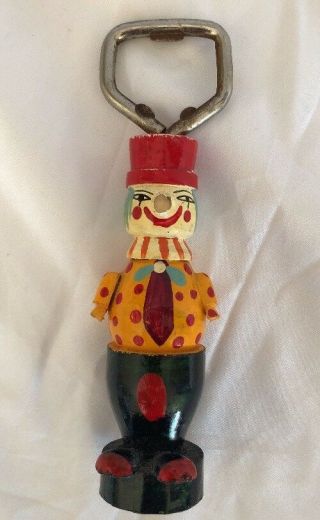 Vintage Wooden Hand - Painted Clown Bottle Opener