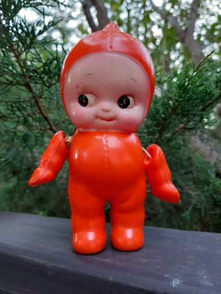 Vintage 6 " Kewpie Celluloid Snow Baby Googly Doll Crib Toy 1940 