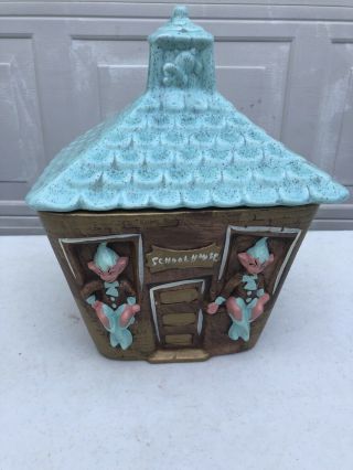 Vintage Mcm Elf/pixie School House Cookie Jar,  Large