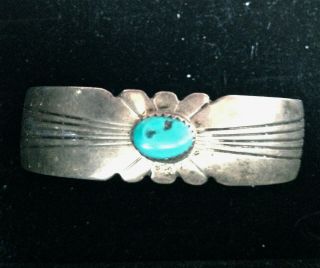 1930s Old Navajo Sterling Silver Bracelet W/turquoise Stone Artist Signed " J J "