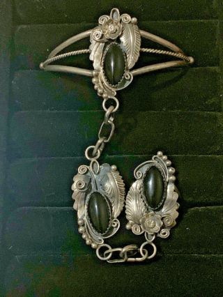 Vintage,  Native American,  Sterling Silver & Onyx Slave Bracelet,  F Hallmark,  Sz.