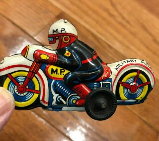 VINTAGE NOMURA FRICTION MILITARY POLICE MOTORCYCLE TIN TOY MADE IN JAPAN 1950’s 3