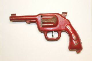Antique Vintage 4 1/2 " X 8 1/2 " Red Metal Cap Pistol