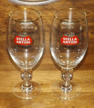 2 Stella Artois Beer Pub Bar Glasses 33 Cl Chalices Goblets Lewen Belgium