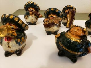 7 Piece Vintage Hand Painted Mexican Chalk Ware Mariachi Band Figurines |.