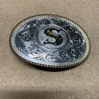 Vintage Montana Silversmith Sterling Silver Plate Belt Buckle With Letter S