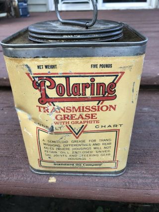 Vintage Standard Oil Company Polarine 5 Lb Transmission Grease Can - Full 2