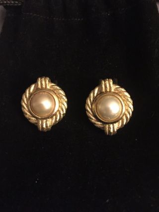 Christian Dior Vintage Gold Tone Clip On Earrings Signed