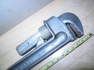 Vintage Schick 36” Aluminum Pipe Wrench USA made good user tool w/ brass jaws 2