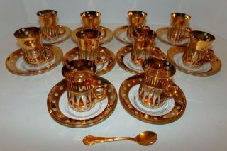 Turkish Tea Cups With Handles And Saucers Set Of 10 Clear Glass Gold Trim