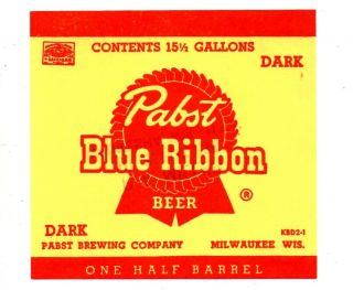 1950s Pabst Brewing Co,  Milwaukee,  Wisconsin 1/4 Barrel Dark Beer Label