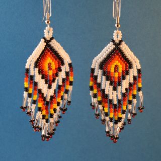 White,  Black And Fire Colors Earrings By Bonnie Howlingcrane Quantity Discount