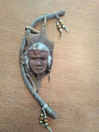 Handmade Native American Leather Bow Mask Face Impressed Into Rawhide Leather