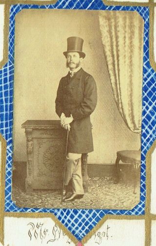 Victorian Cdv Type Photo Man Wearing Top Hat Standing
