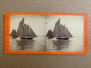 York City Stereoview Sailing Down The Bay Ny Harbor By Anthony 1860s