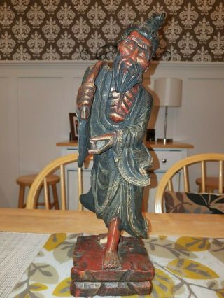 Old Vintage Hand Carved Asian Chinese Hermit Figure Wood Carving Sculpture
